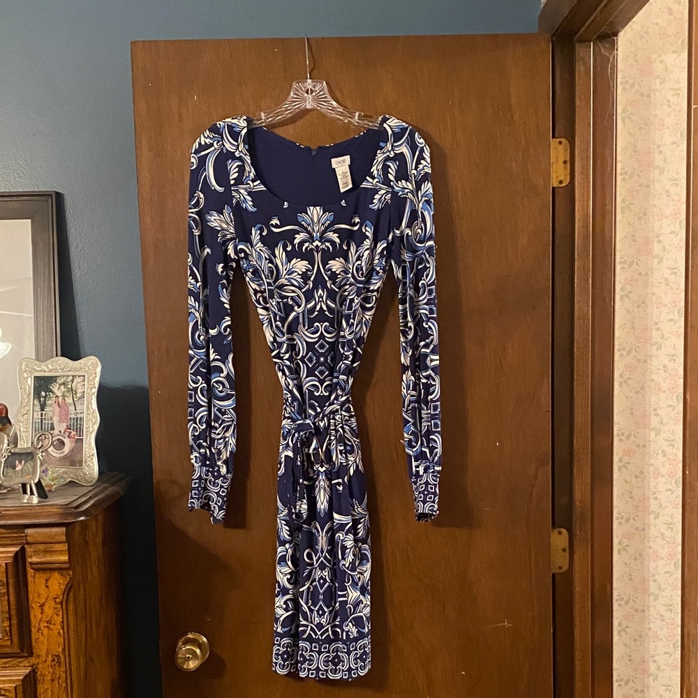 Cache Navy and White Pucci inspired Long Sleeve Dress